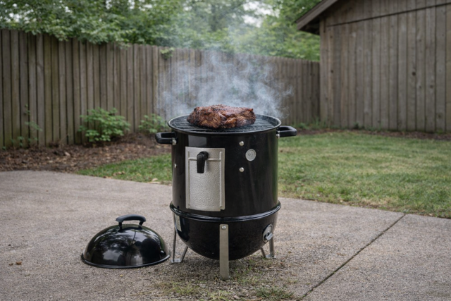 Weber Smokey Mountain 14 Smoking pork in backyard