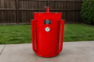 Gateway drum smoker set up in backyard