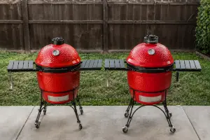 Kamado Joe I beside Kamado Joe II